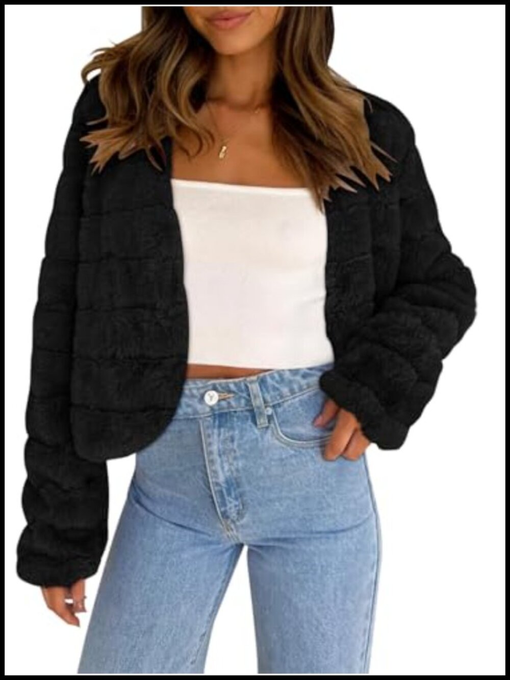 Faux Fur Cropped Jacket Shaggy Plush Fleece Coat Women